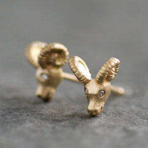 Ram Stud Earrings in 14K Gold with Diamonds earrings,animal,Year of the Ram ram-stud-earrings-in-14k-gold-with-diamonds Default Title