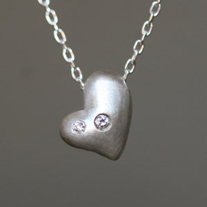 Puffy Heart Necklace in Sterling Silver with Diamonds wedding,hearts,necklaces puffy-heart-necklace-in-sterling-silver-with-diamonds 16",17",18"