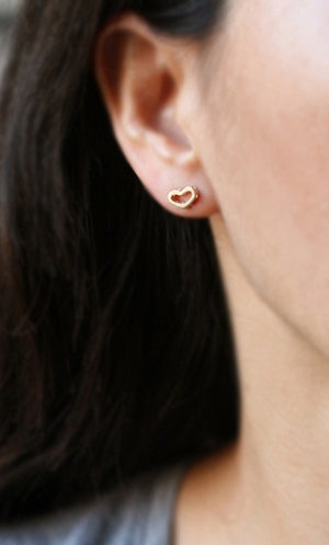 Open Heart Stud Earrings with Holes in 14k Gold earrings,hearts open-heart-stud-earrings-with-holes-in-14k-gold 14K Yellow Gold,14K White Gold