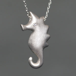 Seahorse Necklace in Sterling Silver with Diamond animal,necklaces,ocean seahorse-necklace-in-sterling-silver-with-diamond 18",20",16"