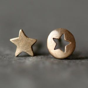 Mismatched Star Cutout Stud Earrings in 14k Gold symbols,earrings mismatched-star-cutout-stud-earrings-in-14k-gold 14K Yellow,14K White
