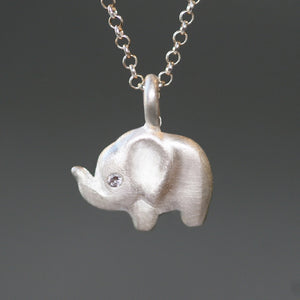 Side Elephant Necklace in Sterling Silver with Diamond Eye necklaces,animal side-elephant-necklace-in-sterling-silver-with-diamond-eye 16",17",18"