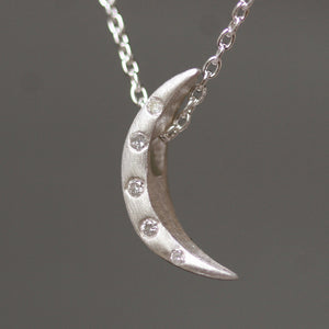 Crescent Moon Necklace in Sterling Silver with 5 Diamonds necklaces,symbols crescent-moon-necklace-in-sterling-silver-with-5-diamonds 16",17",18"
