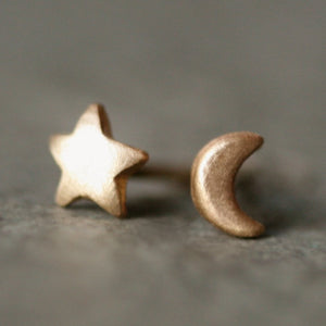 Tiny Moon and Star Stud Earrings in 14k Gold earrings,symbols tiny-moon-and-star-stud-earrings-in-14k-gold 14K Yellow,14K White