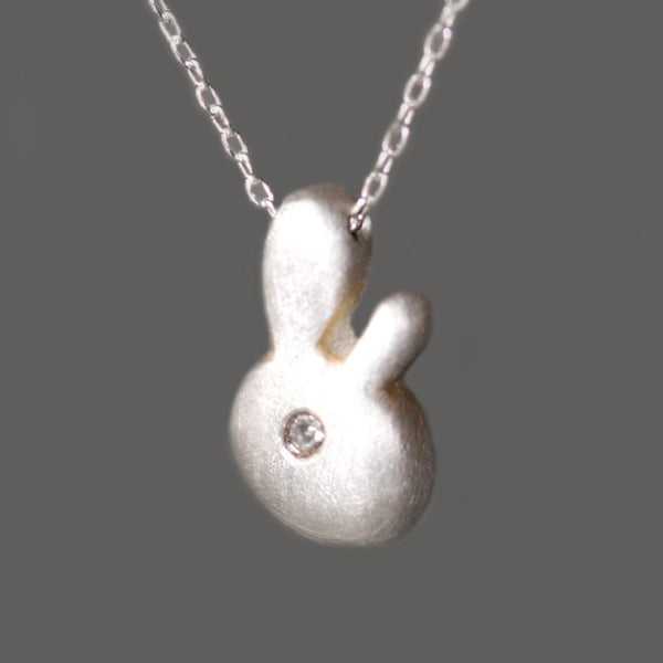 Bunny Pendant Necklace in Sterling Silver with Diamond - Michelle