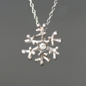 Snowflake Necklace in Stering Silver and White Sapphire nature/organic,necklaces snowflake-necklace-in-stering-silver-and-white-sapphire 16",17",18"