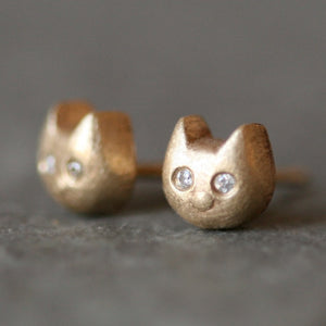 Kitty Stud Earrings in 14k Gold with Diamonds animal,earrings kitty-stud-earrings-in-14k-gold-with-diamonds 14K Yellow,14K White
