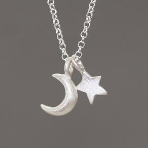Small Moon and Star Necklace in Sterling Silver necklaces,symbols small-moon-and-star-necklace-in-sterling-silver 16",17",18"