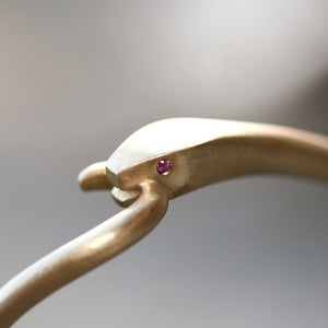 Snake Tail Bangle in Brass with Rubies bracelets,animal snake-tail-bangle-in-brass-with-rubies Small - 2.45" diameter,Medium - 2.5" diameter,Large - 2.65" diameter