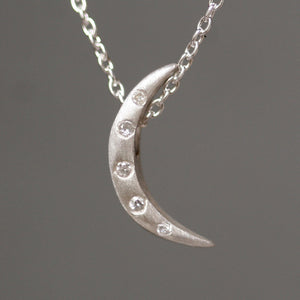 Crescent Moon Necklace in Sterling Silver with 5 Diamonds necklaces,symbols crescent-moon-necklace-in-sterling-silver-with-5-diamonds 16",17",18"