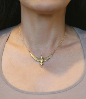 Winged Bird Necklace in Brass with Gemstones necklaces,animal winged-bird-necklace-in-brass-with-gemstones 16" / Diamond,16" / Green Tsavorite,16" / Blue Sapphire,17" / Diamond,17" / Green Tsavorite,17" / Blue Sapphire,18" / Diamond,18" / Green Tsavorite,18" / Blue Sapphire