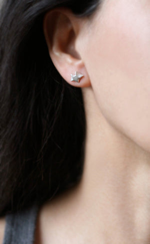 Fox Stud Earrings in Sterling Silver with Gemstones animal,earrings fox-stud-earrings-in-sterling-silver-with-gemstones Diamond,Blue Sapphire