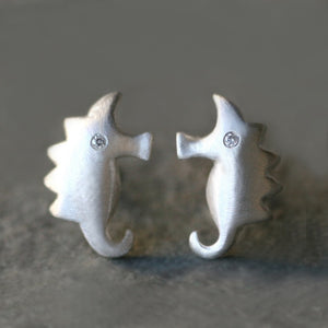 Small Seahorse Earrings in Sterling Silver with Diamonds animal,earrings small-seahorse-earrings-in-sterling-silver-with-diamonds Default Title