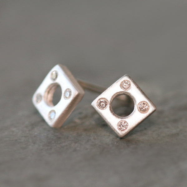 Low Pyramid Stud Earrings in Sterling Silver - Michelle Chang