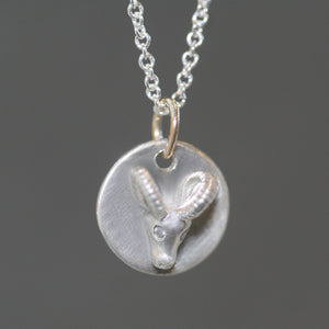 Ram Disk Necklace in Sterling Silver with Diamonds animal,necklaces,Year of the Ram ram-disk-necklace-in-sterling-silver-with-diamonds 16",17",18"