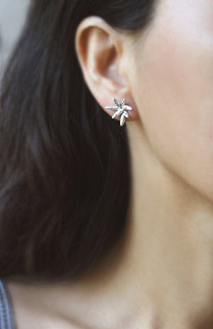 7 Petal Bud Earrings in Sterling Silver with Diamonds nature/organic,earrings,wedding 7-petal-bud-earrings-in-sterling-silver-with-diamonds Default Title