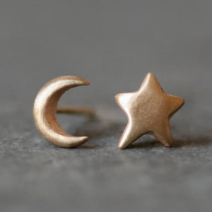 Moon and Star Stud Earrings in 14k Gold symbols,earrings moon-and-star-stud-earrings-in-14k-gold 14K Yellow,14K Pink