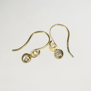 Tiny Button Drop Dangle Earrings in Gold with Diamonds