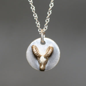 Ram Disk Necklace in 14K Gold and Sterling Silver with Diamonds necklaces,Year of the Ram,animal ram-disk-necklace-in-14k-gold-and-sterling-silver-with-diamonds 16",17",18"