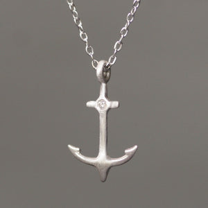 Anchor Necklace in Sterling Silver with Diamond ocean,symbols,necklaces anchor-necklace-in-sterling-silver-with-diamond 16",17",18"