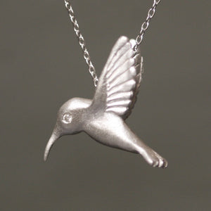Hummingbird Pendant Necklace in Sterling Silver with Diamonds animal,necklaces hummingbird-pendant-necklace-in-sterling-silver-with-diamonds 16",17",18"