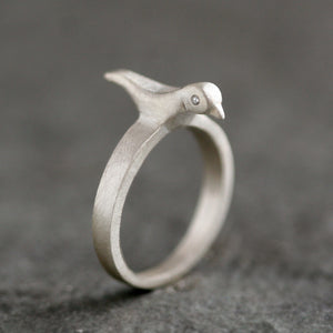 Bird Ring in Sterling Silver with Diamonds animal,rings bird-ring-in-sterling-silver-with-diamonds 5,5.5,6,6.5,7,7.5,8
