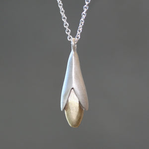 Flower Bud Necklace in Brass and Sterling Silver necklaces,nature/organic flower-bud-necklace-in-brass-and-sterling-silver 16",17",18"