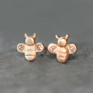 Tiny Bee Stud Earrings in 14k Gold with Diamonds earrings,animal tiny-bee-stud-earrings-in-14k-gold-with-diamonds 14K Yellow,14K White
