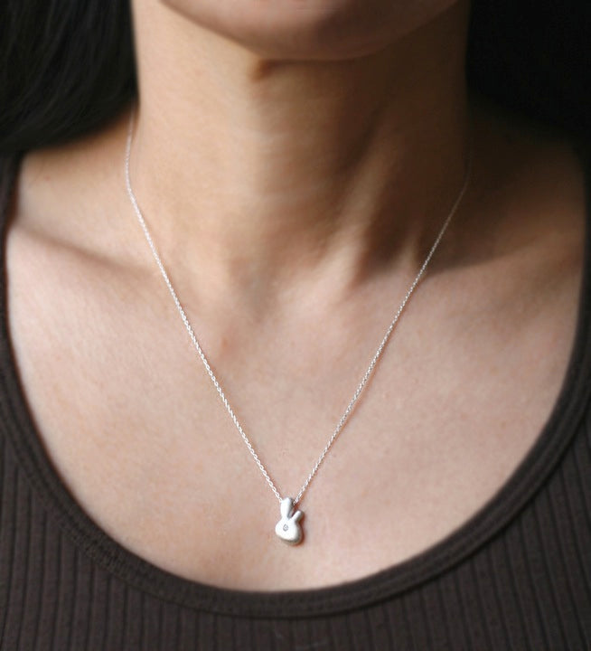 Bunny Pendant Necklace in Sterling Silver with Diamond
