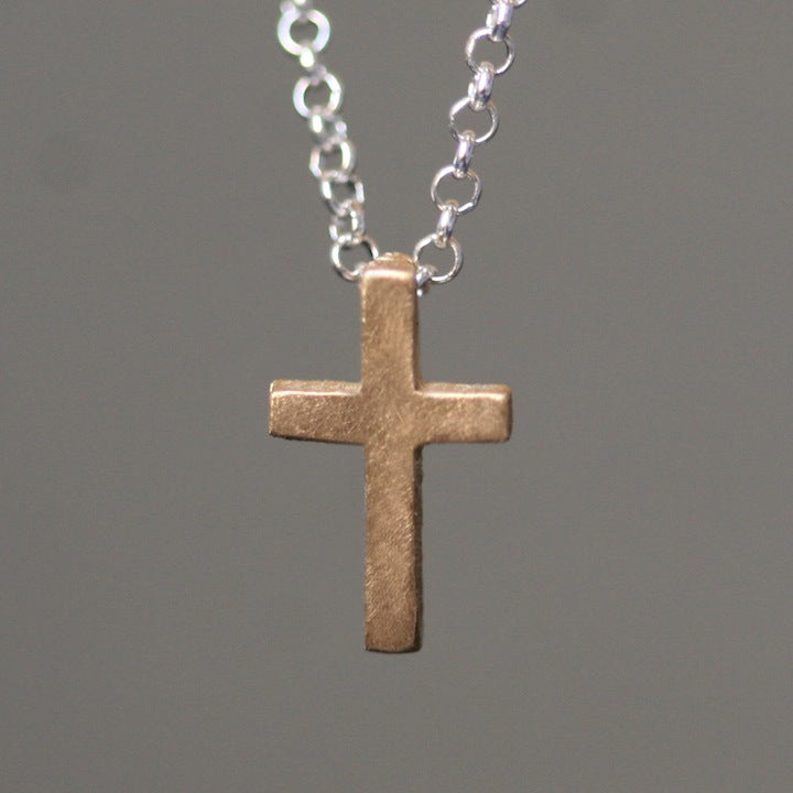 14K Solid Gold Tiny Cross Necklace. 14K Gold Small Cross Pendant. 14k Gold  0.5mm Box Chain.