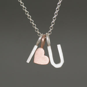 Double block initial Necklace with Heart Charm in 14k Gold and Sterling Silver hearts,necklaces,initials i-heart-u-necklace-in-14k-gold-and-sterling-silver 15",16",17",18"