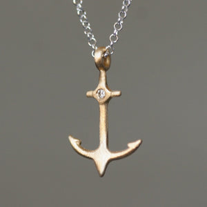 Anchor Necklace in 14k Gold and Sterling Silver with Diamond symbols,necklaces,ocean anchor-necklace-in-14k-gold-and-sterling-silver-with-diamond 16" / 14K Yellow,16" / 14K Rose,17" / 14K Yellow,17" / 14K Rose,18" / 14K Yellow,18" / 14K Rose