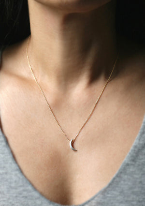 Crescent Moon Necklace in Sterling Silver with Gold Filled Chain necklaces,symbols crescent-moon-necklace-in-sterling-silver-with-gold-filled-chain 16",17",18"