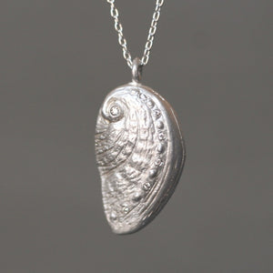 Sea Shell Necklace in Sterling Silver with 7 Diamonds ocean,necklaces sea-shell-necklace-in-sterling-silver-with-7-diamonds 16",17",18"