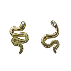 Mini Mismatched Snake Stud Earrings in 18K Gold Plate with White CZ animal,earrings mini-mismatched-snake-stud-earrings-in-18k-gold-plate Default Title