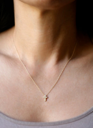Small Cross Necklace in 14k Gold necklaces,symbols small-cross-necklace-in-14k-gold 16" / 14K Yellow,17" / 14K Yellow,18" / 14K Yellow,16" / 14K White,17" / 14K White,18" / 14K White