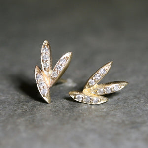 Triple Seed Stud Earrings in 10K Gold with Diamonds wedding,bridal,seed,earrings triple-rice-stud-earrings-in-10k-gold-with-channel-set-diamonds 10K Yellow,10K Pink