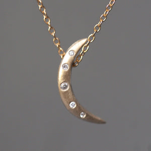 Crescent Moon Necklace in 14K Gold with 5 Diamonds necklaces,symbols crescent-moon-necklace-in-14k-gold-with-5-diamonds 16" / 14K Yellow,16" / 14K White,17" / 14K Yellow,17" / 14K White,18" / 14K Yellow,18" / 14K White