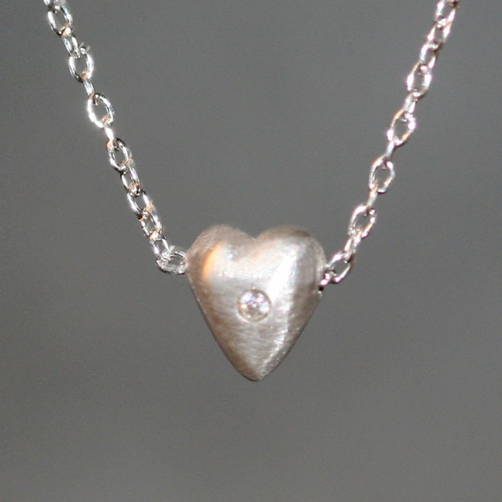 Diamond Necklace with A Tiny Heart Chain Pendant