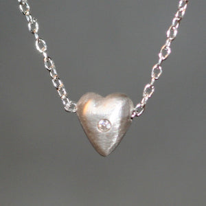 Tiny Puffy Heart Necklace in Sterling Silver with Diamond necklaces,hearts tiny-puffy-heart-necklace-in-sterling-silver-with-diamond 16",17",18"