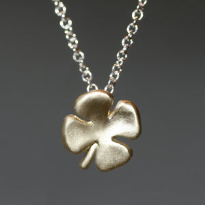 Small Four Leaf Clover Necklace in 14K Gold and Sterling Silver necklaces,Luck for Sale,symbols small-four-leaf-clover-necklace-in-14k-gold-and-sterling-silver 16",17",18"