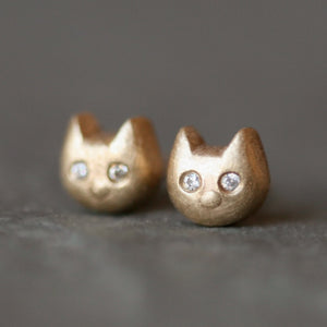 Kitty Stud Earrings in 14k Gold with Diamonds animal,earrings kitty-stud-earrings-in-14k-gold-with-diamonds 14K Yellow,14K White
