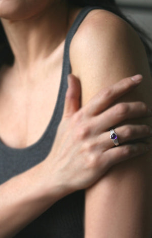 Banded Cab Ring in Sterling Silver with Amethyst nature/organic,rings banded-cab-ring-in-sterling-silver-with-amethyst 4.5,5,5.5,6,6.5,7,7.5,8