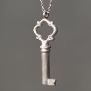 Tiny Victorian Key Pendant in Sterling Silver with Diamonds SALE tiny-victorian-key-pendant-in-sterling-silver-with-diamonds 18",20",22"