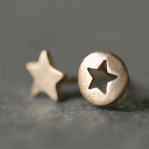 Mismatched Star Cutout Stud Earrings in 14k Gold symbols,earrings mismatched-star-cutout-stud-earrings-in-14k-gold 14K Yellow,14K White