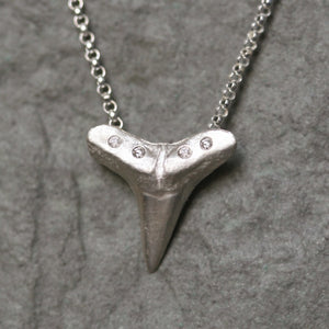 Large Shark Tooth Necklace in Sterling Silver with Diamonds for men,ocean,necklaces,animal large-shark-tooth-necklace-in-sterling-silver-with-diamonds 18",20",22"
