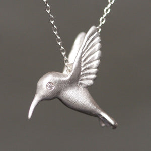 Hummingbird Pendant Necklace in Sterling Silver with Diamonds animal,necklaces hummingbird-pendant-necklace-in-sterling-silver-with-diamonds 16",17",18"