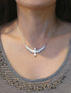 Winged Bird Necklace in Sterling Silver with Gemstones animal,necklaces winged-bird-necklace-in-sterling-silver-with-gemstones 16" / Diamond,16" / Blue Sapphire,17" / Diamond,17" / Blue Sapphire,18" / Diamond,18" / Blue Sapphire