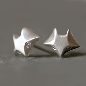 Fox Stud Earrings in Sterling Silver with Gemstones animal,earrings fox-stud-earrings-in-sterling-silver-with-gemstones Diamond,Blue Sapphire