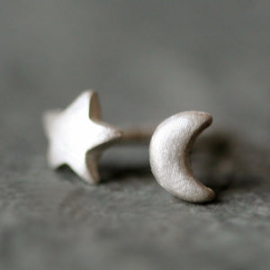 Tiny Moon and Star Stud Earrings in Sterling Silver symbols,earrings tiny-moon-and-star-stud-earrings-in-sterling-silver Default Title